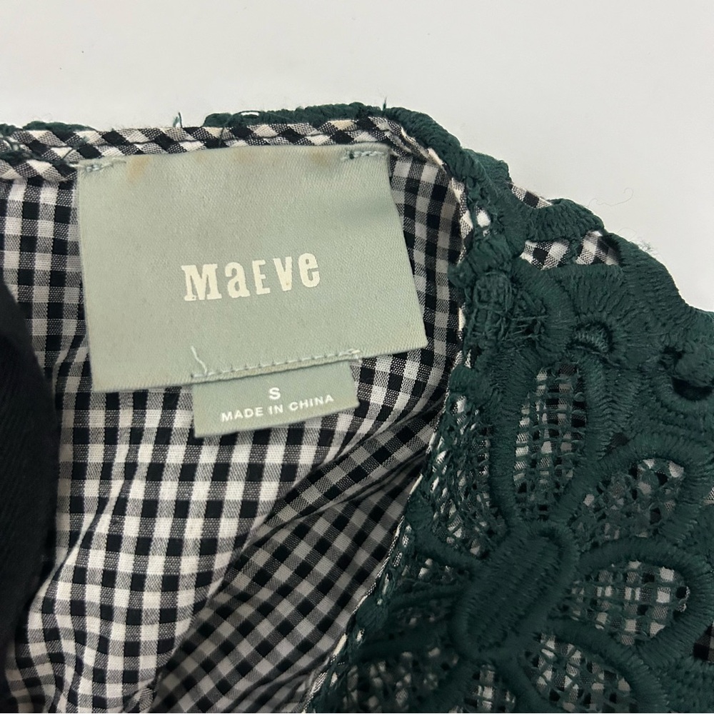 Anthropologie Maeve Green Pleated Lace Top Gabriella Gingham (size small) - Picture 8 of 10